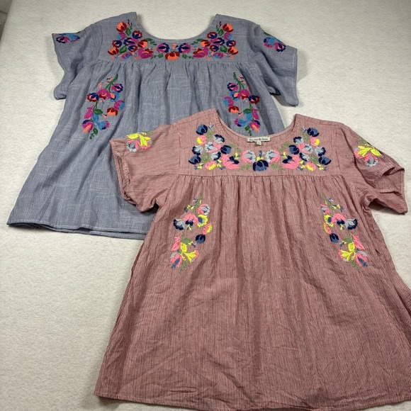 See N Be Seen Tops - See And Be Seen Lot of 2 Embroidered Floral Blouses Peasant Boho Size Large‎